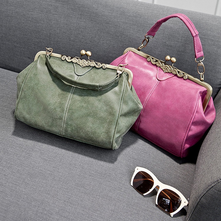Soft PU Leather Handbags Retro Solid Color Ladies Bag Fashion Design Shoulder Bags Crossbody Handbag(图1)