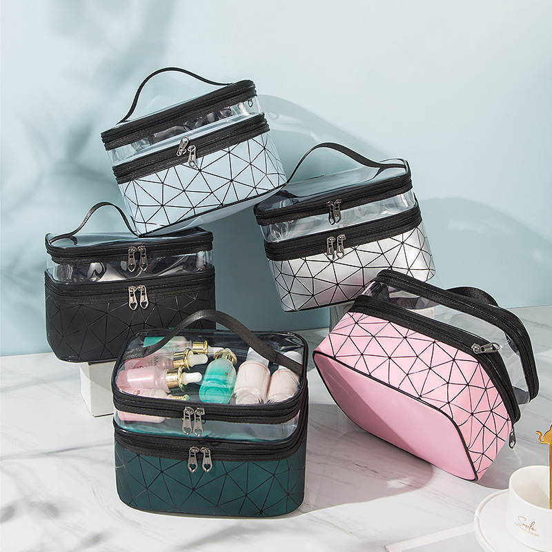 Custom Waterproof Large Cosmetic Bags PU Zip Pouch Beauty Travel Makeup Bag Pink Leather Makeup Bag(图1)