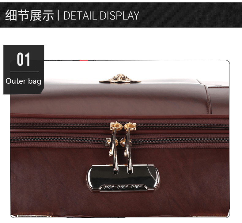 PU Leather Travel Luggage Bags Factory Trolley Suitcase Traveling Trolley Luggage Bag(图11)
