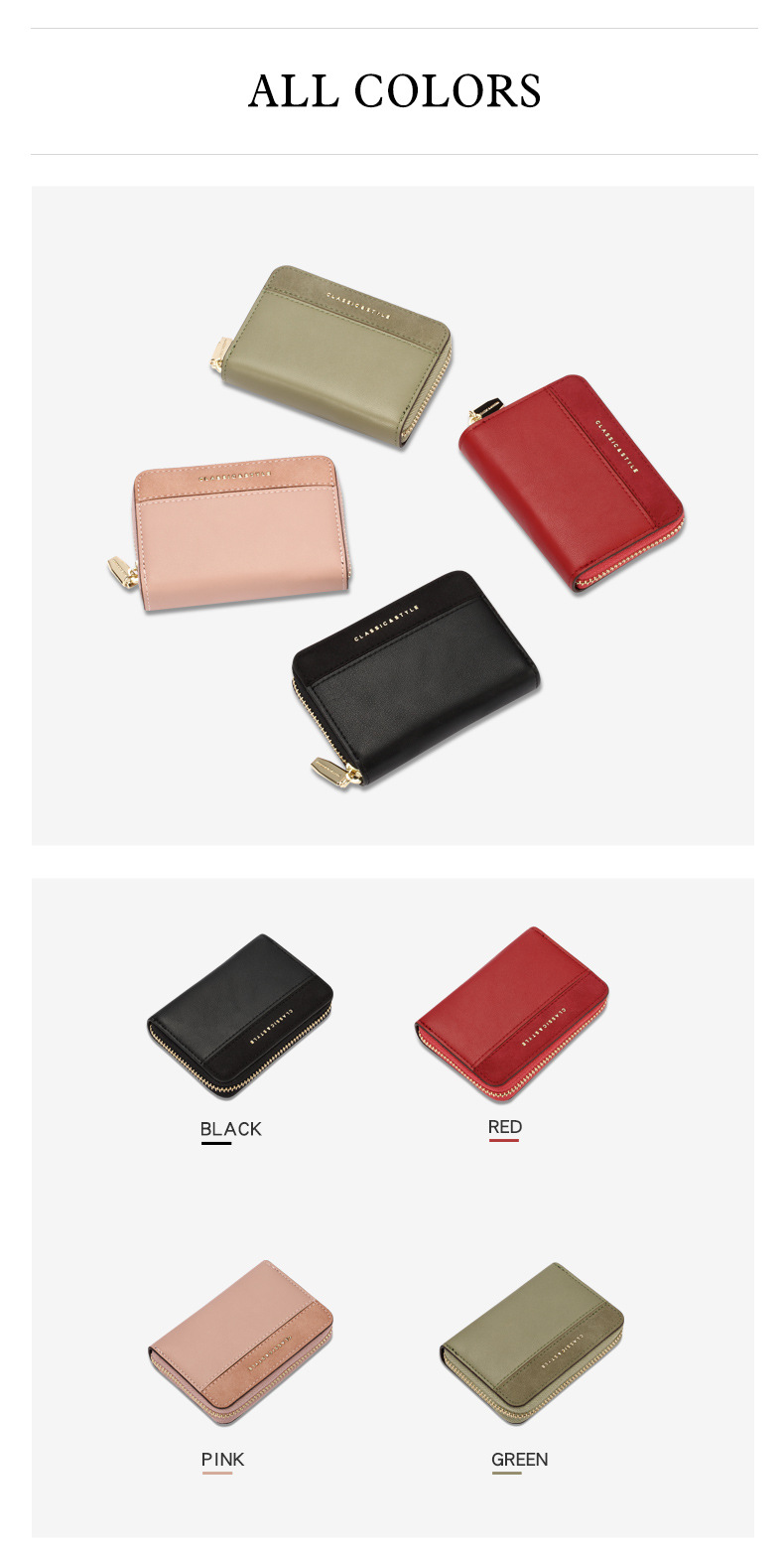 Wallets With Zipper Card Holder Small Portable Women Pu Leather Wallet Women Wallets(图4)