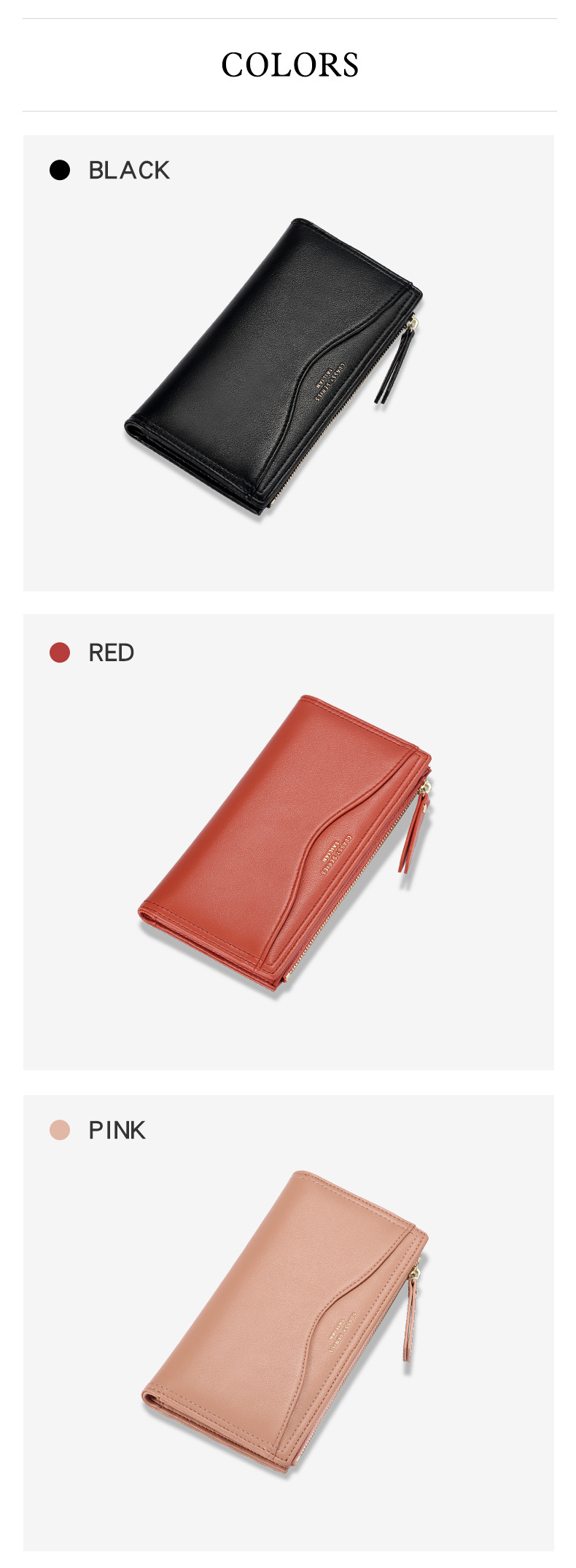 Women Female Purse Leather Wallet Long Coin Card Holder Multifunction Zipper Fashionable(图8)
