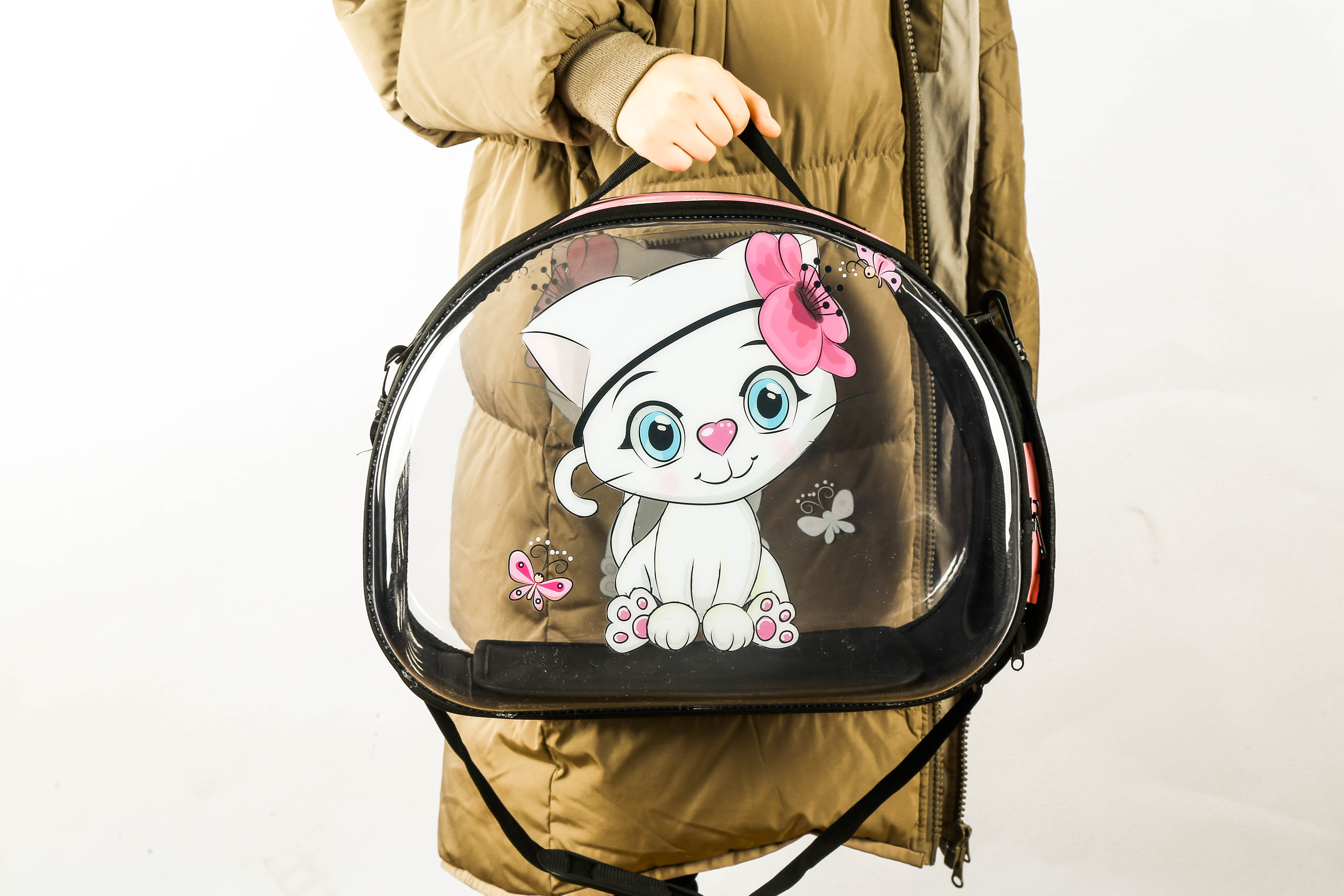 定制颜色标志便携式柔软透明宠物背带狗猫旅行袋(图3)